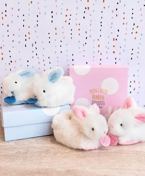 Doudou et Compagnie Lapin Bonbon - Booties With Rattle Blue