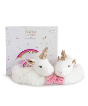 Doudou et Compagnie New Born Gift Box Unicorn Baby Slippers with Rattle