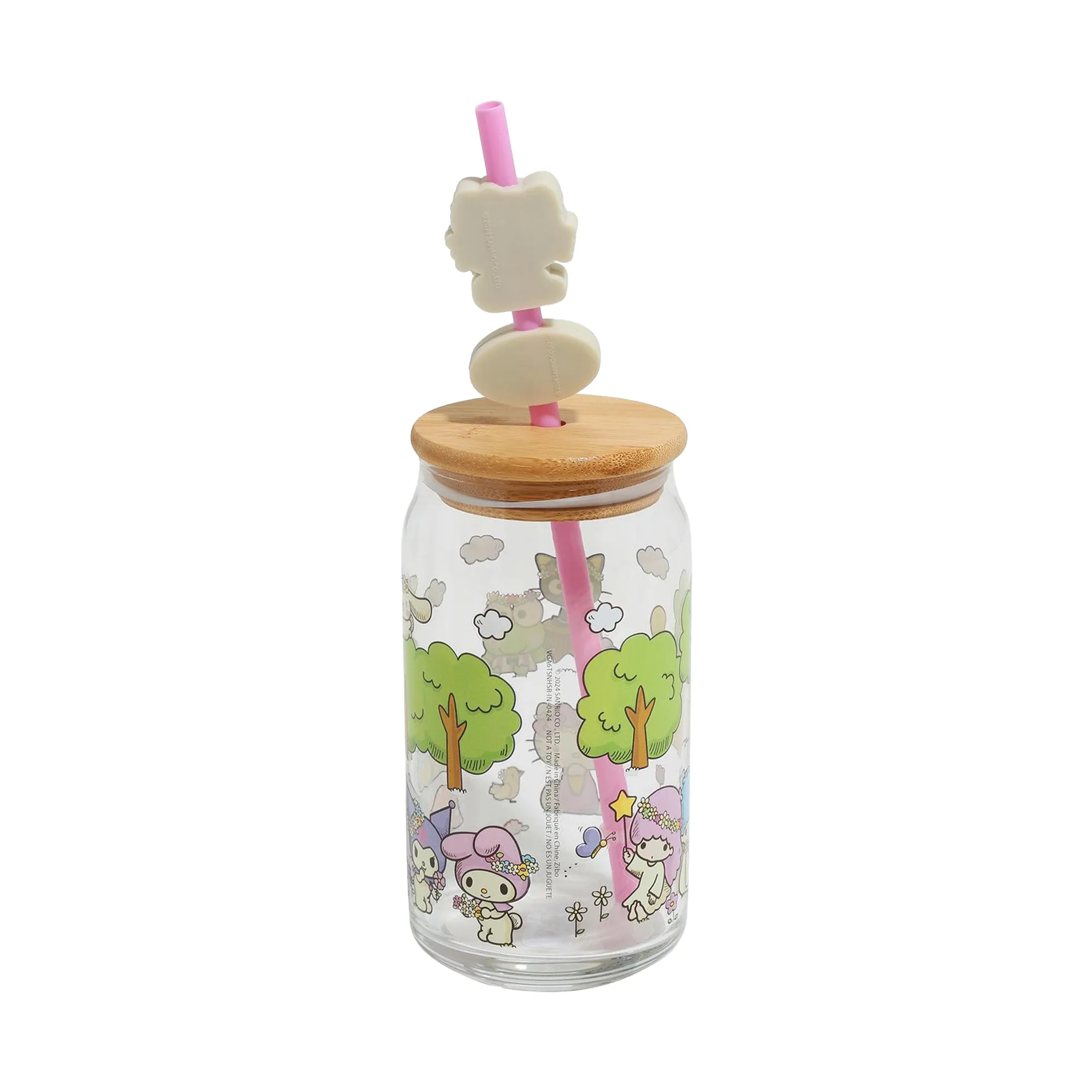 Hello Kitty and Friends Flower Crowns Bamboo Lidded Glass Tumbler SANRIO