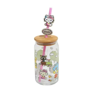 Hello Kitty and Friends Flower Crowns Bamboo Lidded Glass Tumbler SANRIO