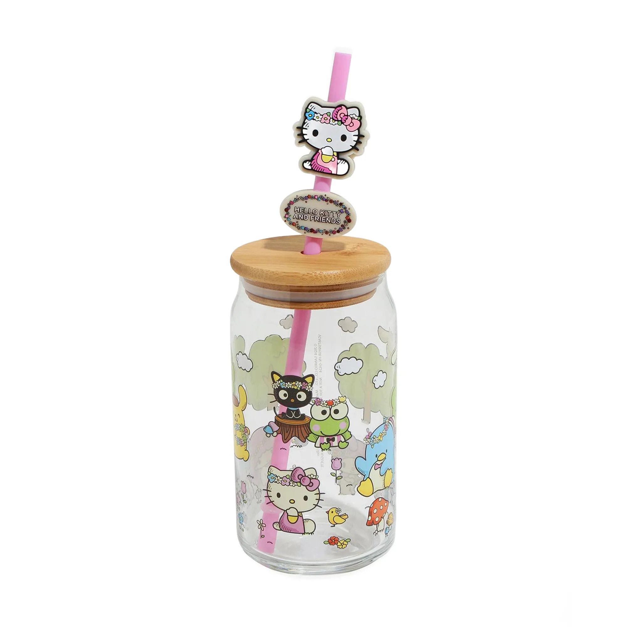 Hello Kitty and Friends Flower Crowns Bamboo Lidded Glass Tumbler SANRIO