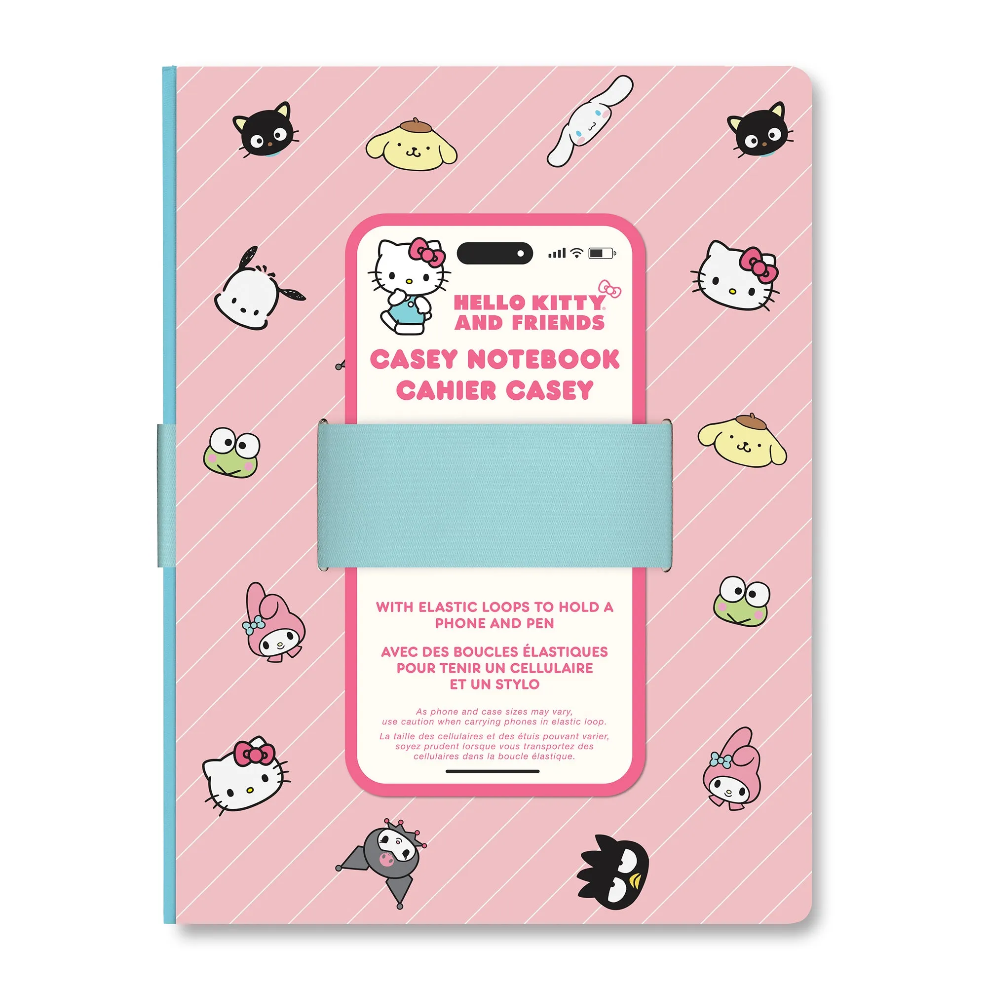Hello Kitty and Friends x Studio Oh! Pink Pinstripe Casey Notebook with Phone Loop SANRIO