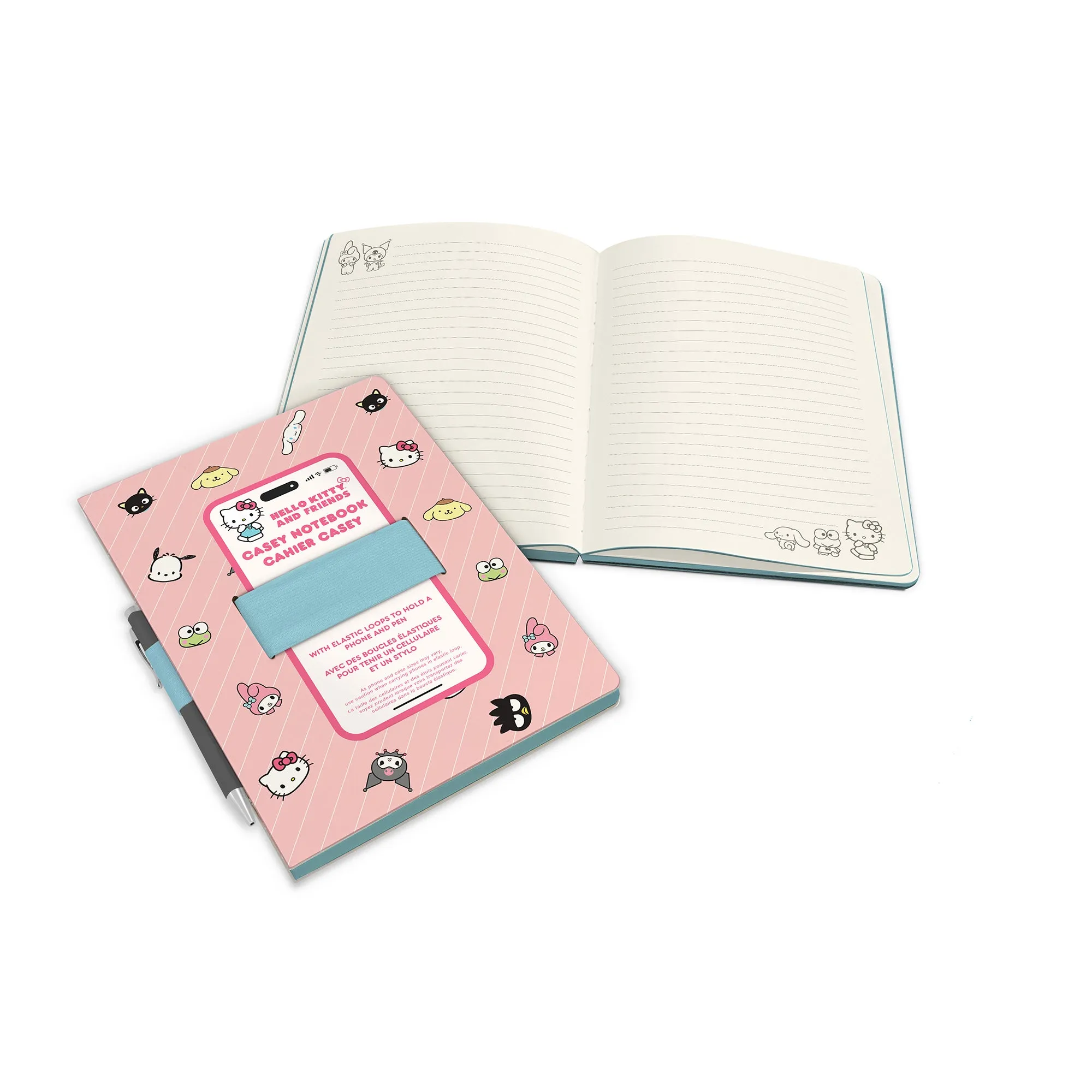 Hello Kitty and Friends x Studio Oh! Pink Pinstripe Casey Notebook with Phone Loop SANRIO