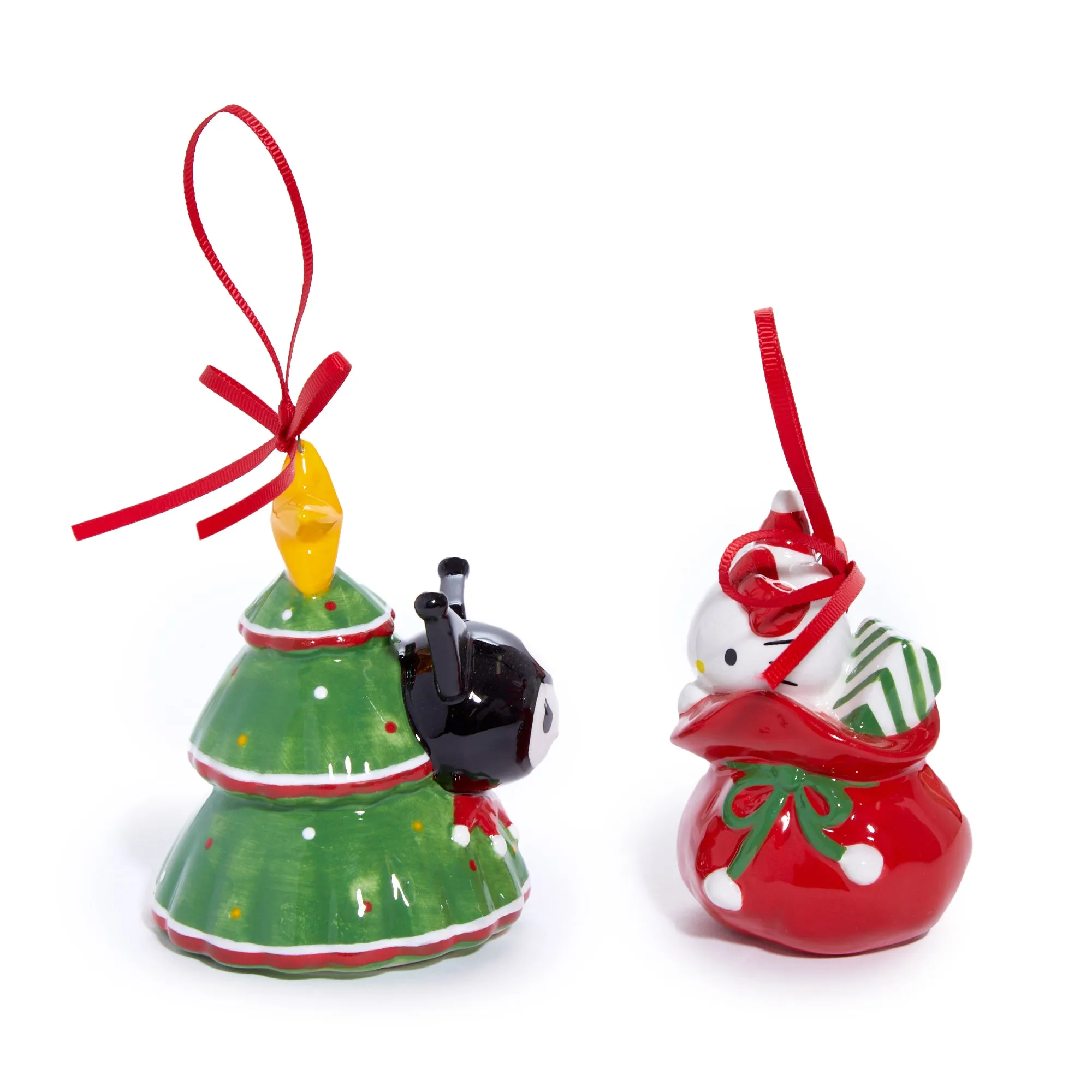 Hello Kitty and Kuromi 2-pc Holiday Ceramic Ornament Set (Red) SANRIO