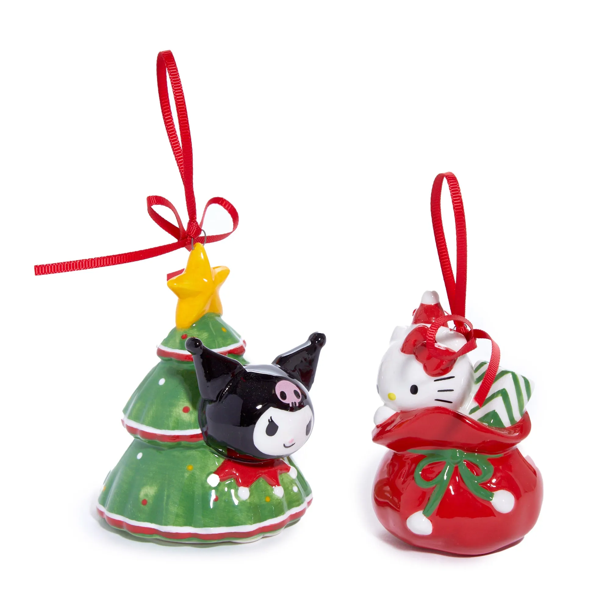 Hello Kitty and Kuromi 2-pc Holiday Ceramic Ornament Set (Red) SANRIO