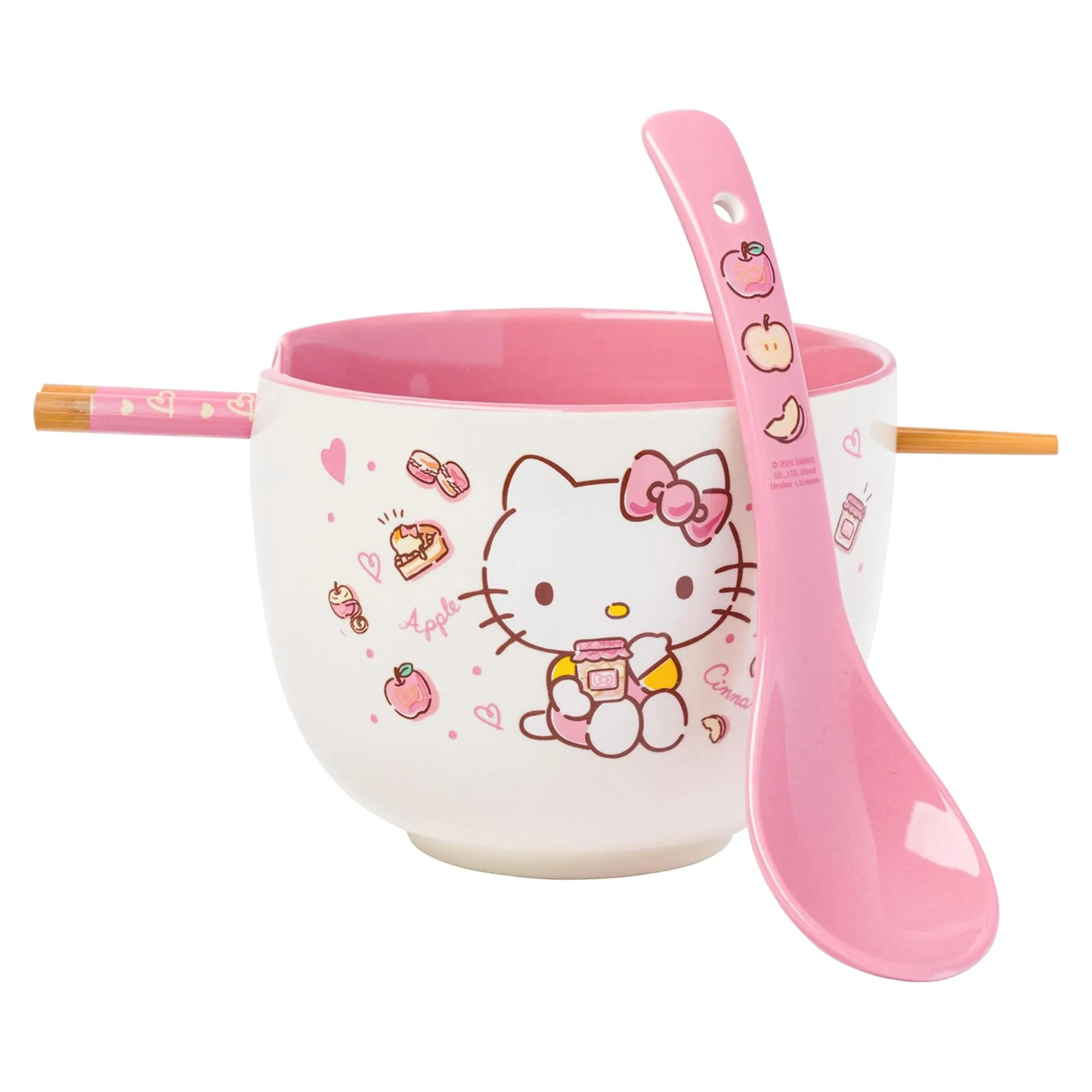 Hello Kitty Ceramic Ramen Bowl and Chopsticks/Spoon Set (Apples and Cinnamon) SANRIO