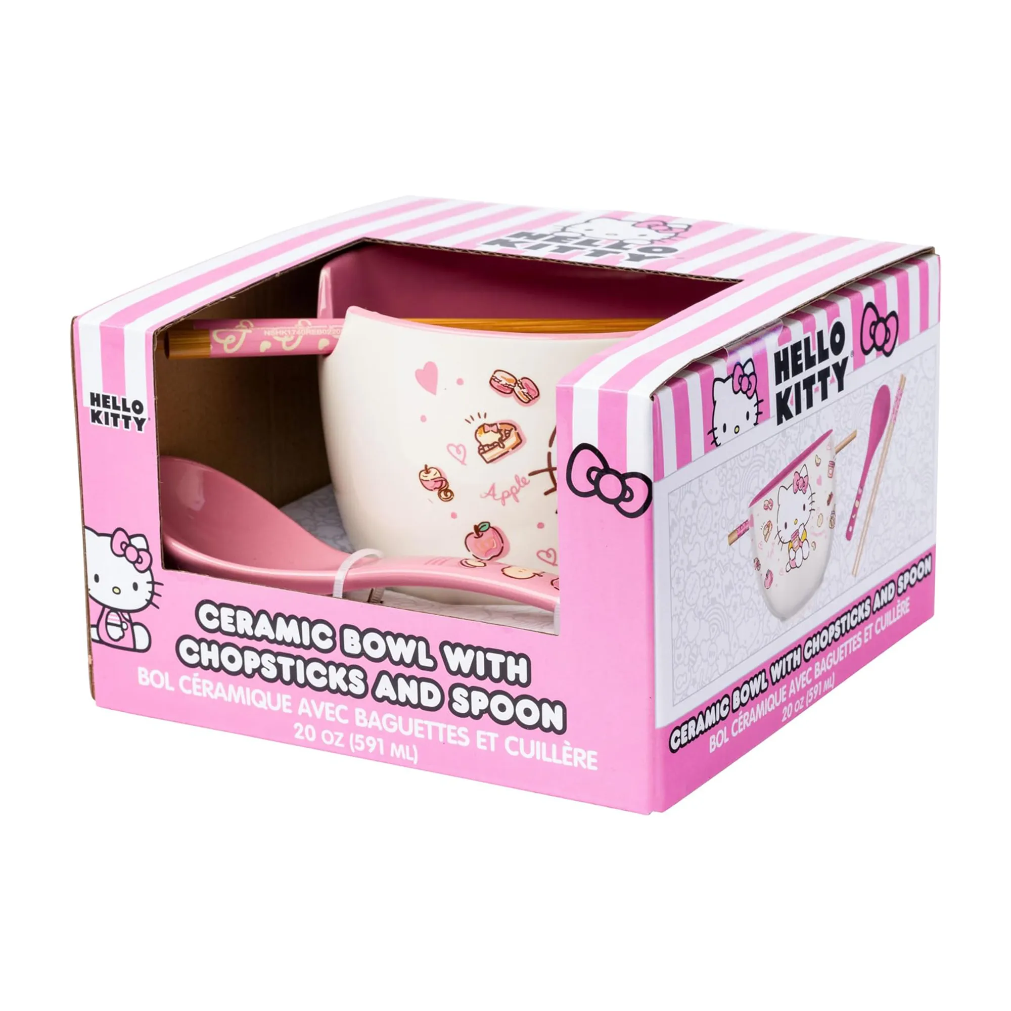Hello Kitty Ceramic Ramen Bowl and Chopsticks/Spoon Set (Apples and Cinnamon) SANRIO