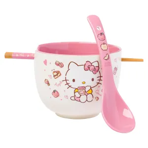 Hello Kitty Ceramic Ramen Bowl and Chopsticks/Spoon Set (Apples and Cinnamon) SANRIO