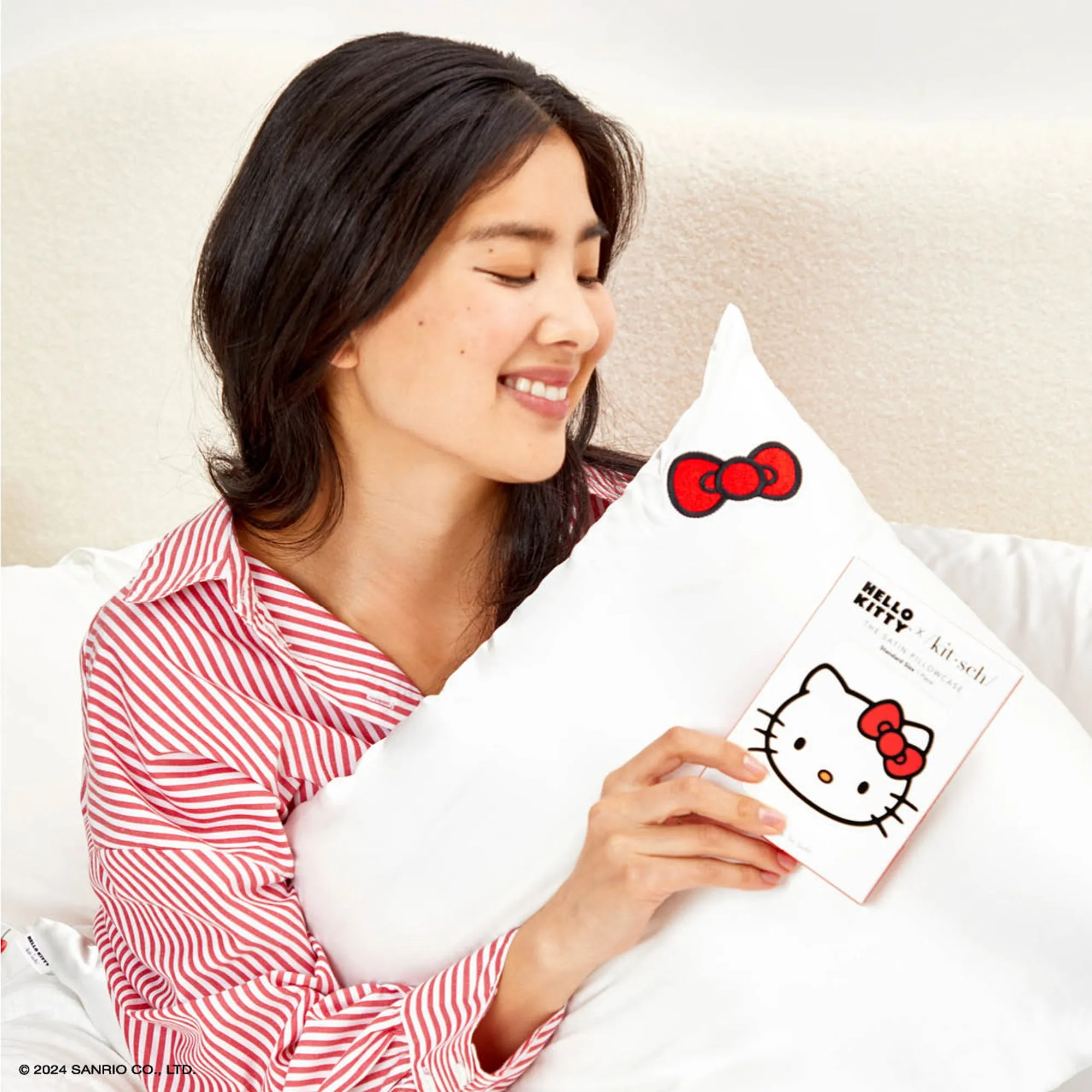Hello Kitty x Kitsch Bow Pillowcase (Solid Ivory) SANRIO