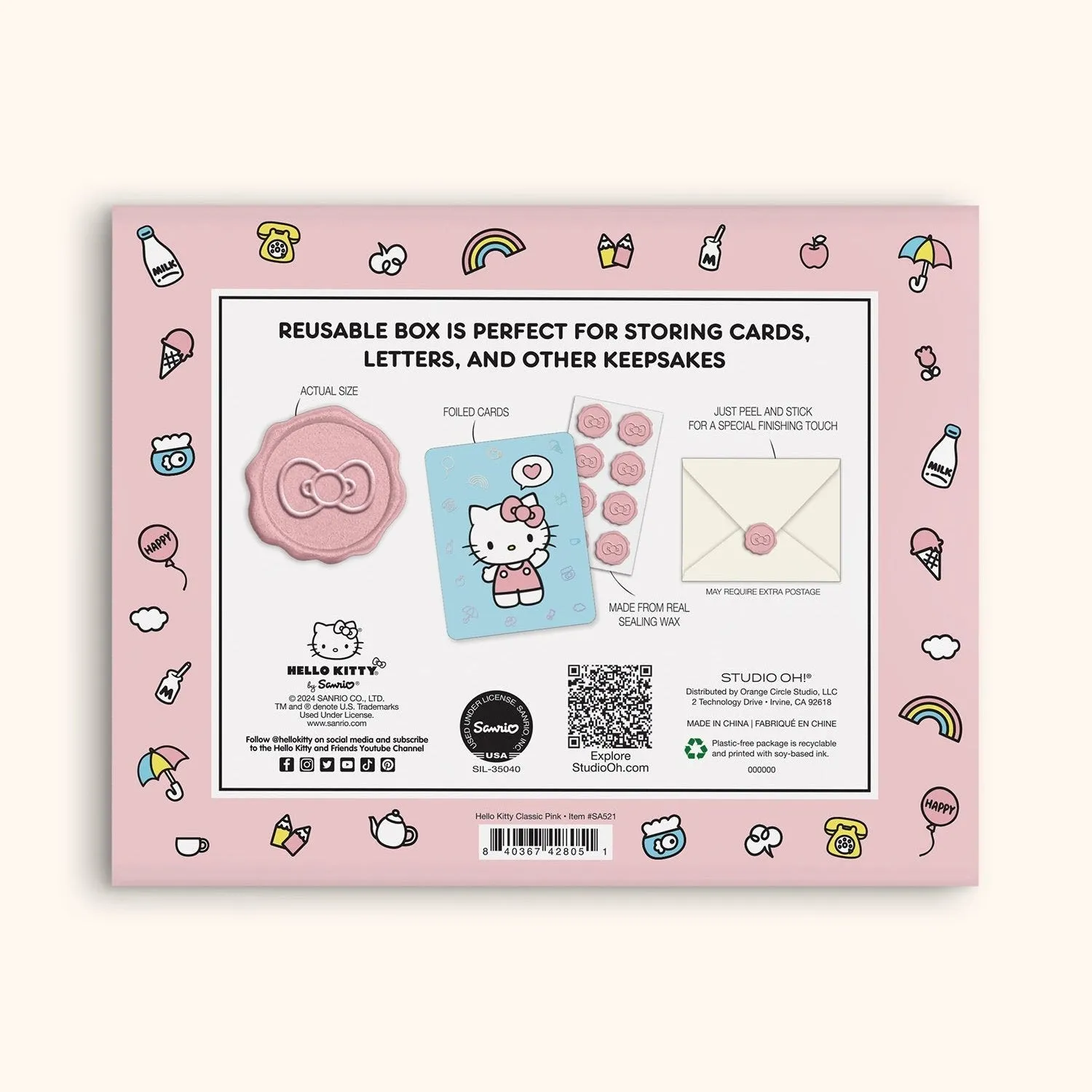 Hello Kitty x Studio Oh! Classic Pink 25-Pc Note Cards & Wax Seals Set SANRIO