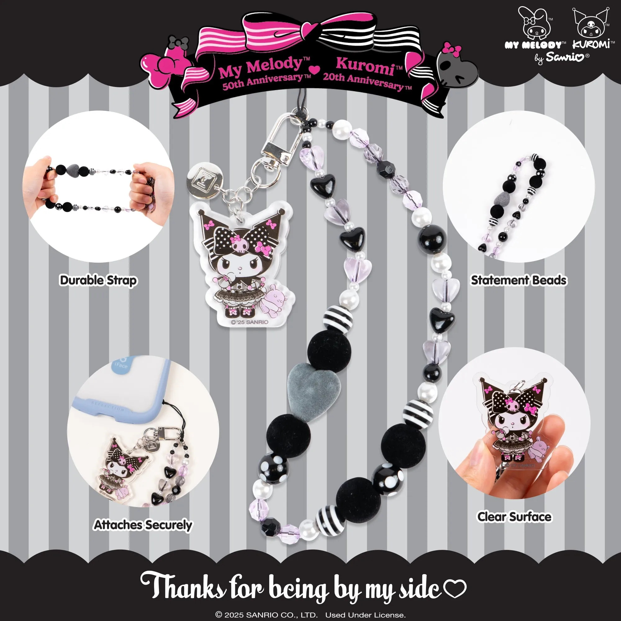 Kuromi 20th Anniversary Beaded Charm Mobile Phone Wrist Strap SANRIO