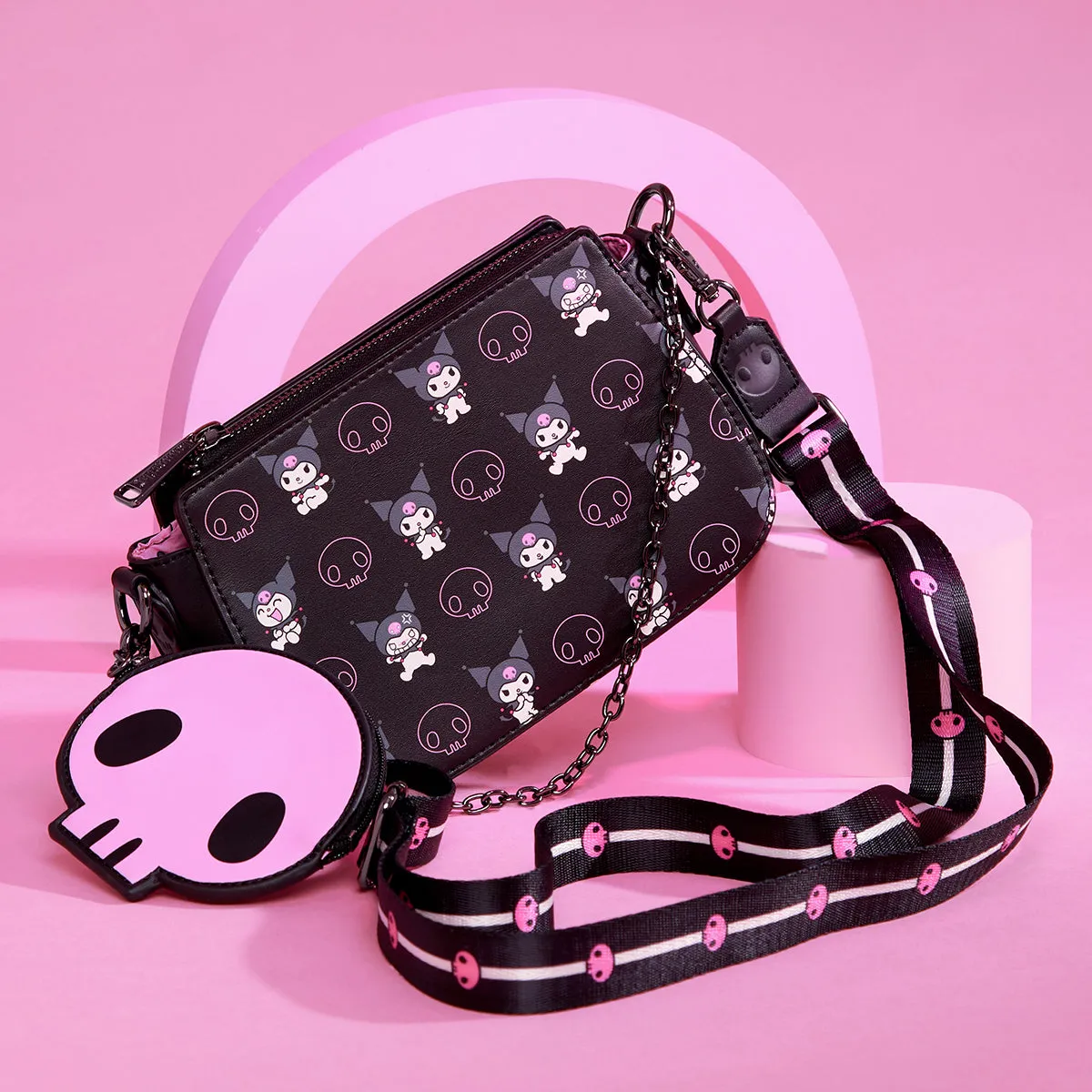 Kuromi x Loungefly Skully Convertible Crossbody Bag With Coin Purse SANRIO