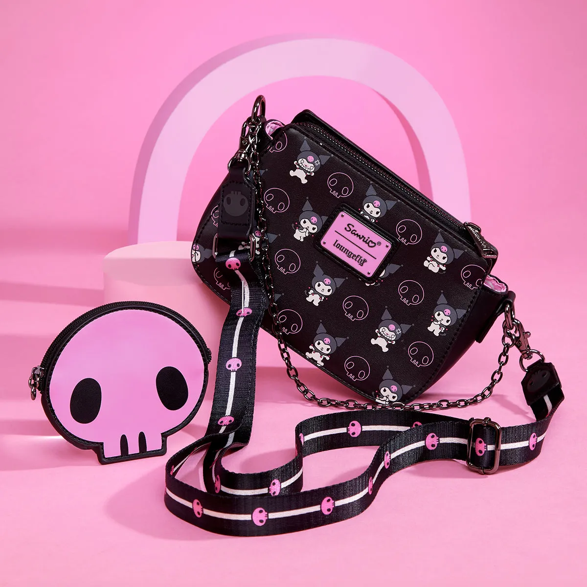 Kuromi x Loungefly Skully Convertible Crossbody Bag With Coin Purse SANRIO