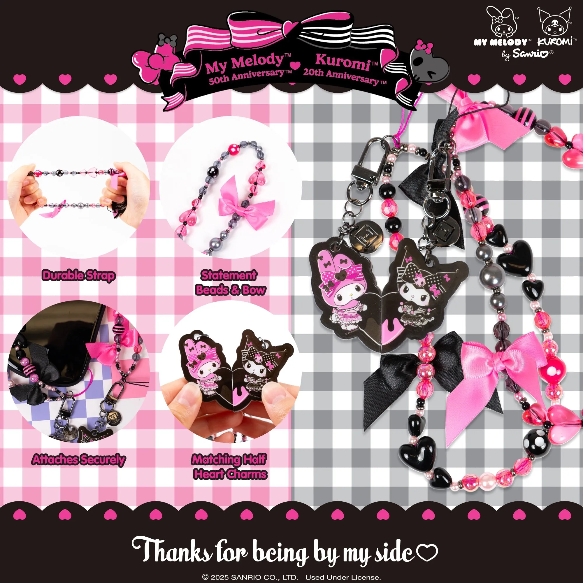 My Melody 50th & Kuromi 20th Anniversary 2-pc Bead Charm Strap Set SANRIO