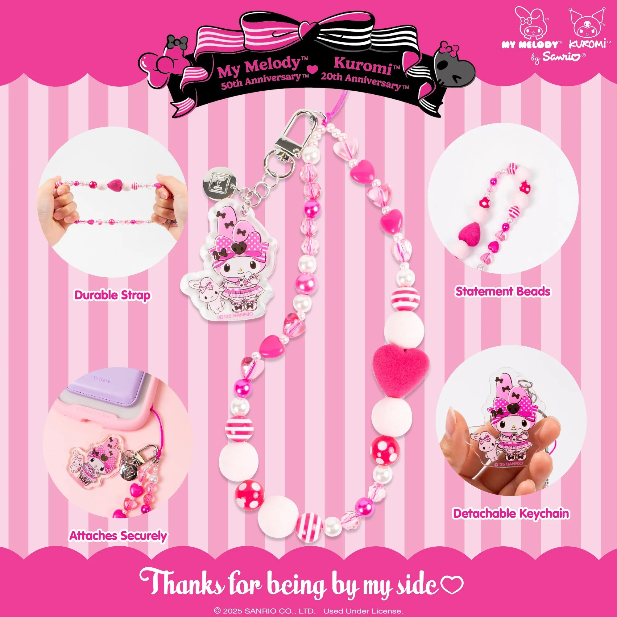 My Melody 50th Anniversary Beaded Charm Mobile Phone Wrist Strap SANRIO