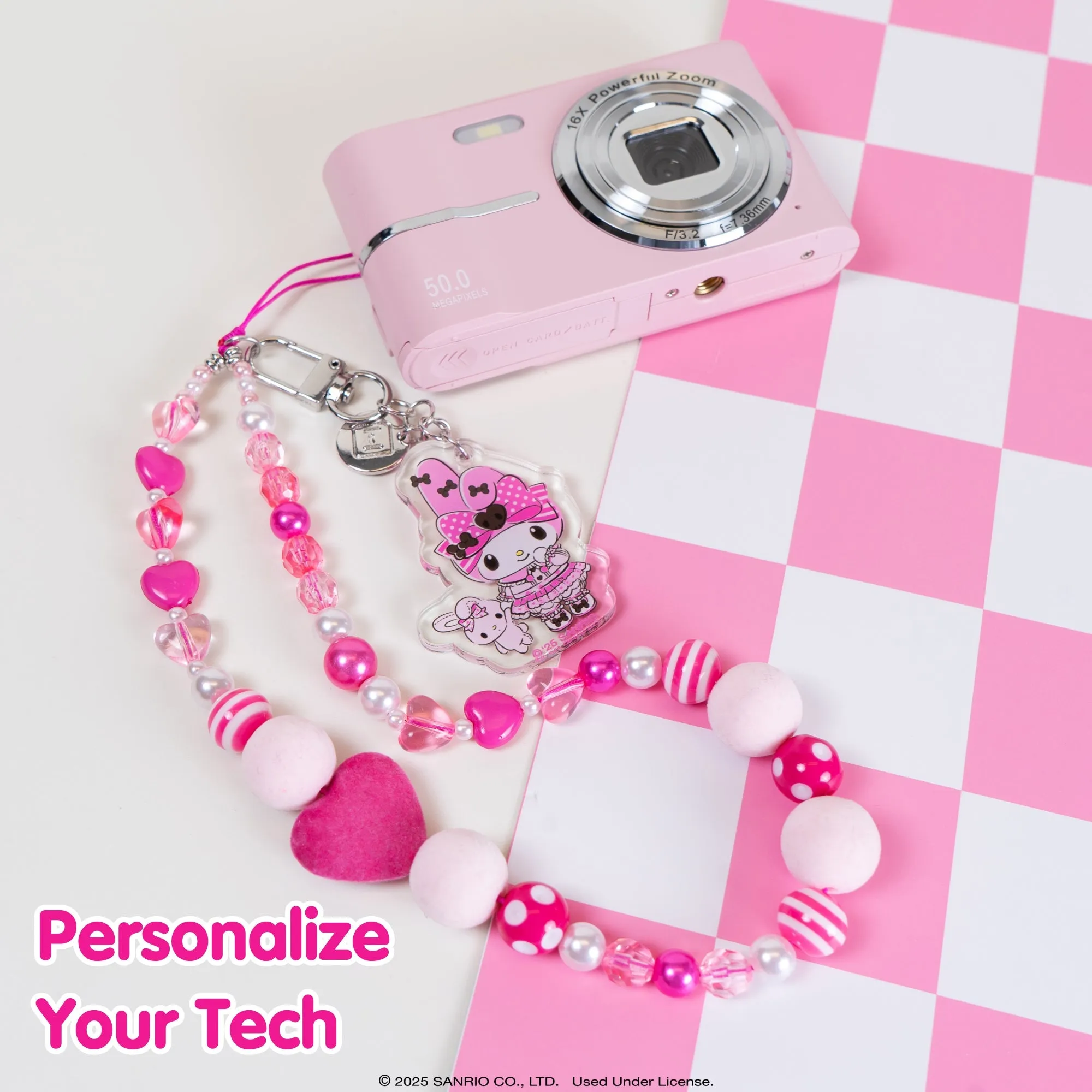 My Melody 50th Anniversary Beaded Charm Mobile Phone Wrist Strap SANRIO
