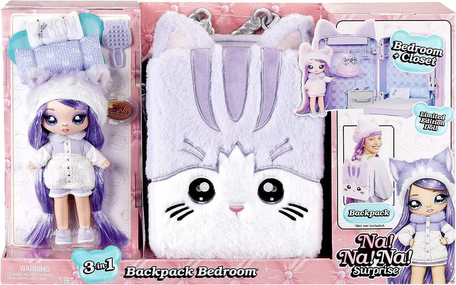 Na! Na! Na! Surprise Backpack Lavender Kitty 3-in-1 Bedroom Playset