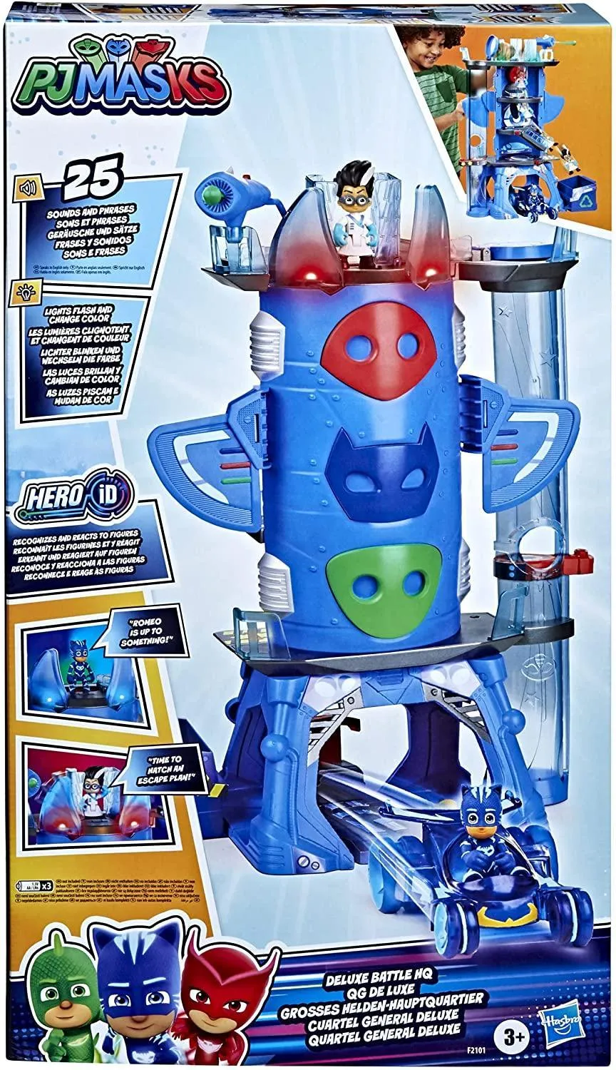 PJ Masks Deluxe Battle HQ  Headquarters Playset with 2 Action Figures and Vehicle