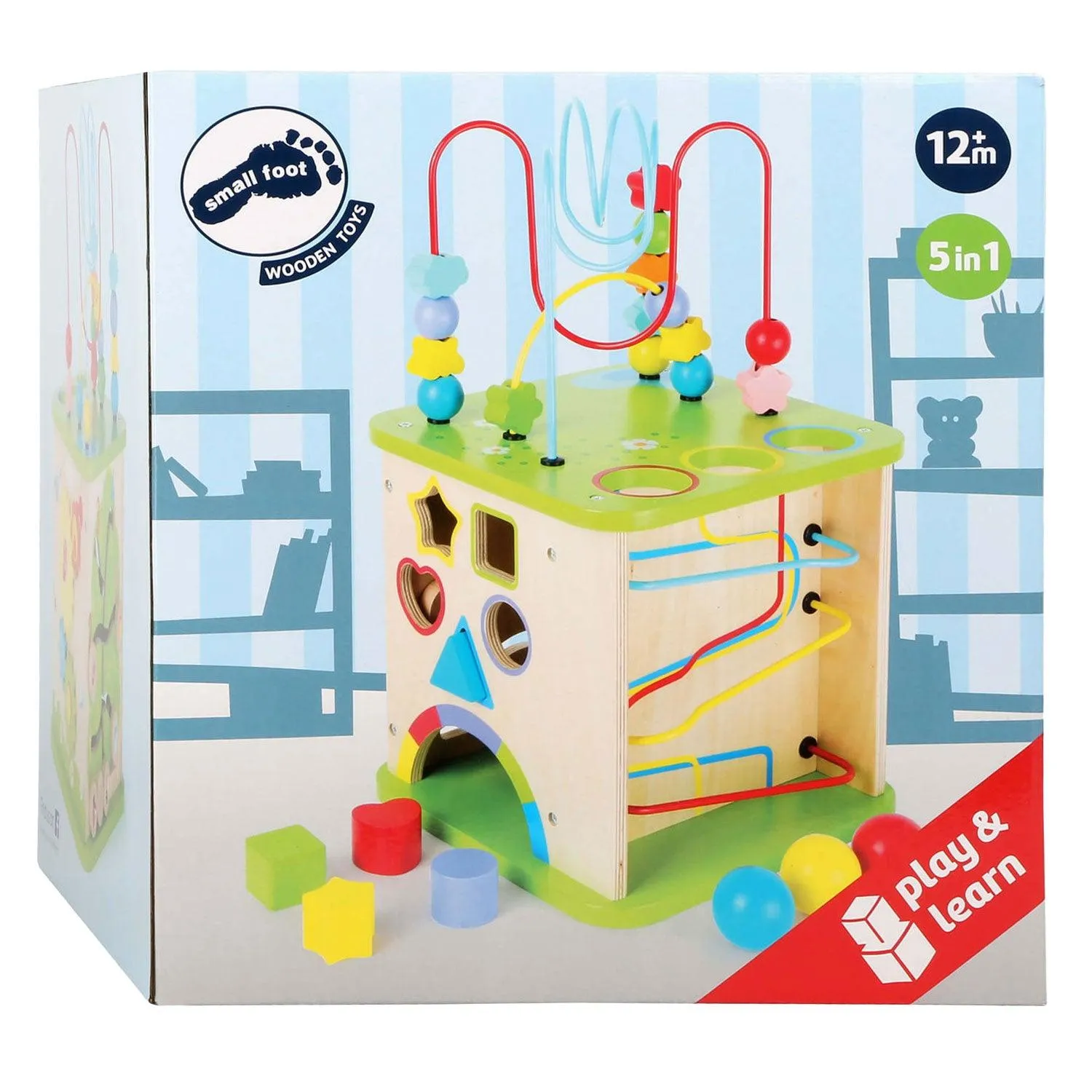 Small Foot - Wooden Activity Cube with Ball Track and 8 pcs