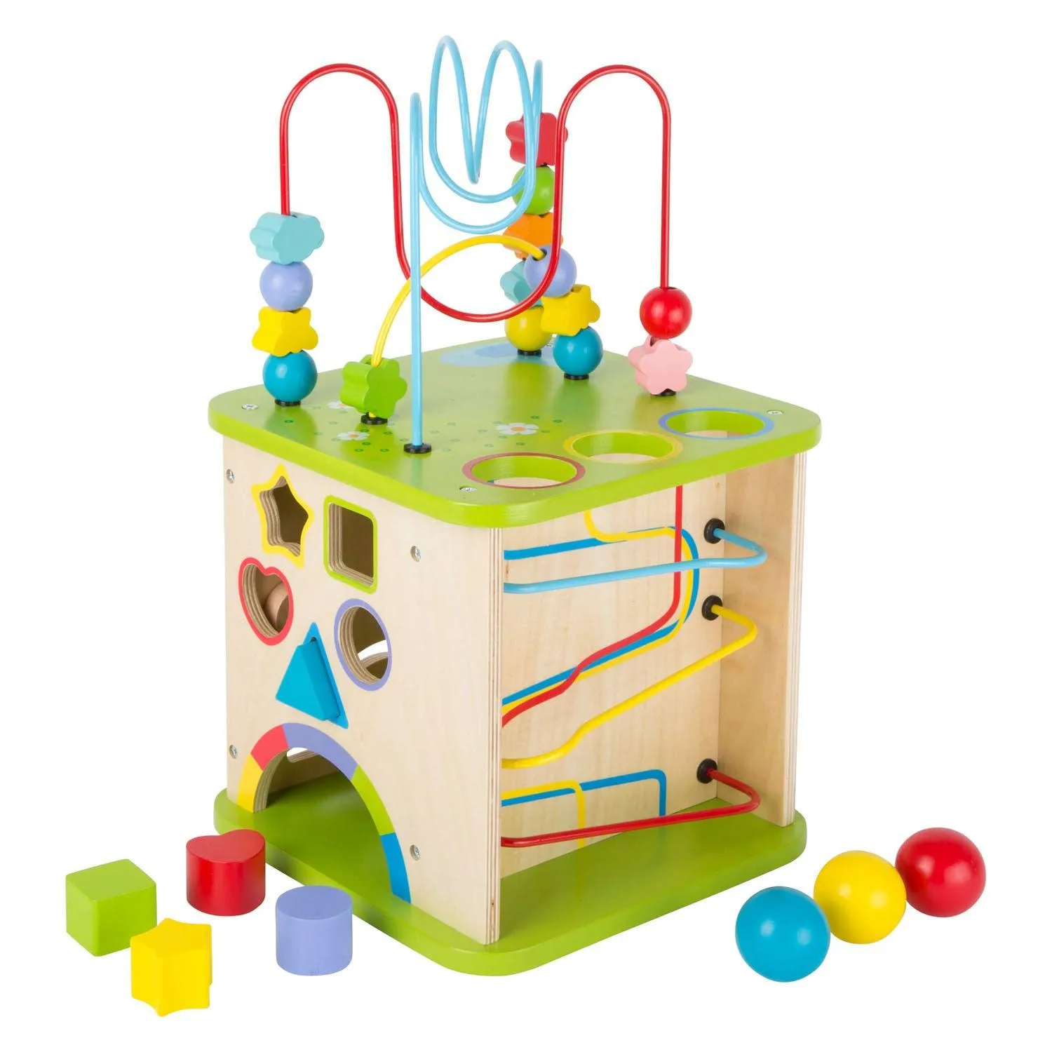 Small Foot - Wooden Activity Cube with Ball Track and 8 pcs