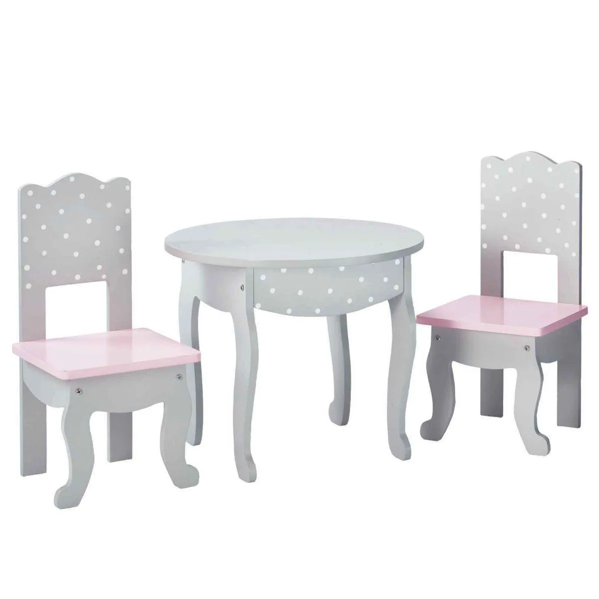 Teamson USA TD-0208AG Polka Dots Princess 18" Doll Table & 2 Chairs Set - Gray