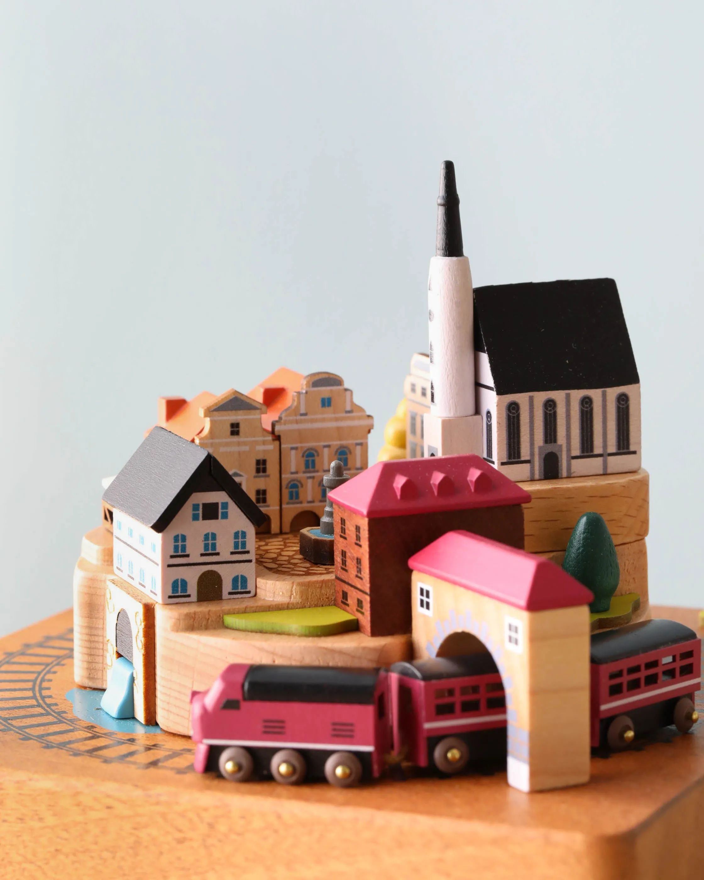 Wooden Train Music Box - European Town Odin Parker