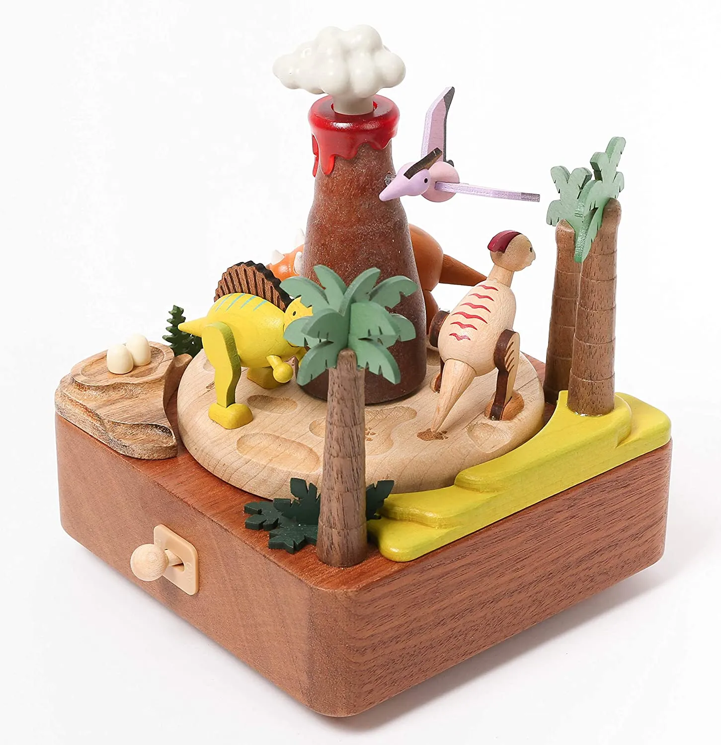Wooden Volcano & Dinosaur Music Box Odin Parker